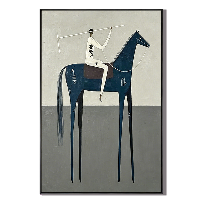 “Blue Frontier Silence” – Minimalist Western Horse Folk Art Oil Painting