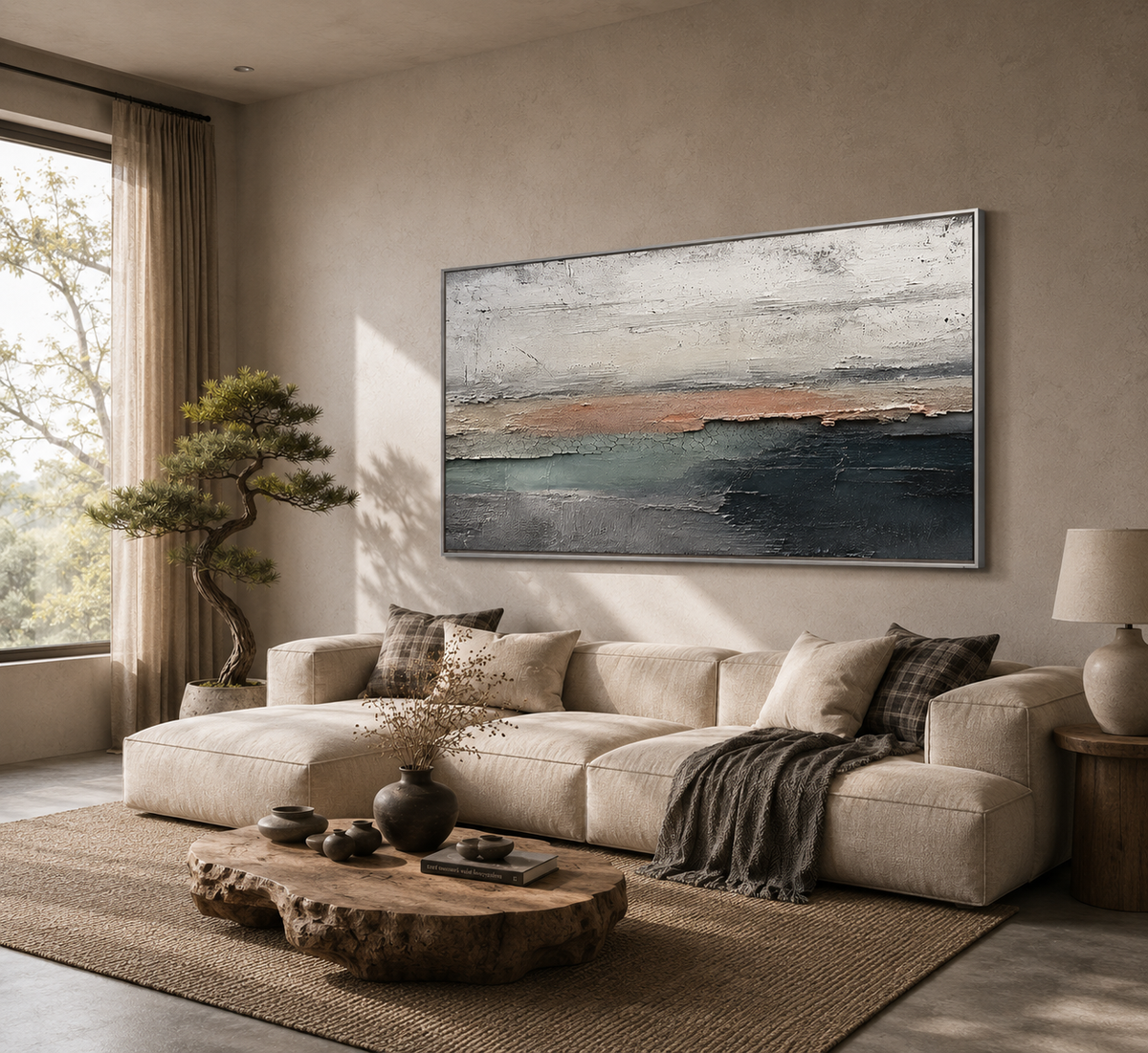 "Dark Tide" – Minimalist Coastal Horizon Textured Acrylic Painting