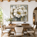 "Petals of Radiance" – Modern Textured White and Gold Floral Impasto Oil Painting