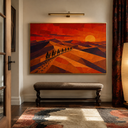 "Crimson Dunes" – Geometric Desert Sunset Textured Oil Painting
