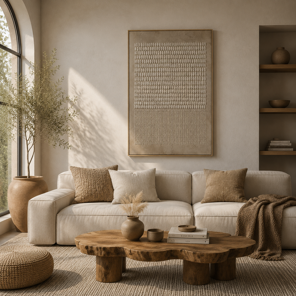 "Grains of Serenity" – Wabi-Sabi Sand Tone Abstract Relief Painting