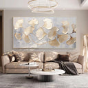 "Whispers of Autumn" – Modern Champagne Gold Ginkgo Leaf 3D Textured Acrylic Painting