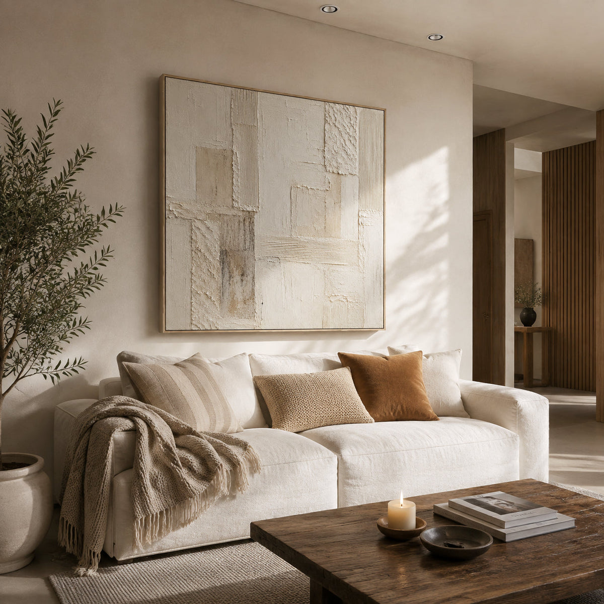 “Tranquility and Harmony” – Wabi-Sabi Beige and Off-White Textured Acrylic Painting