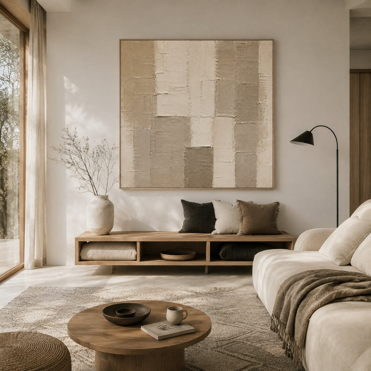 "Desert Bloom" – Wabi-Sabi Beige & Taupe Textured Geometric Acrylic Painting