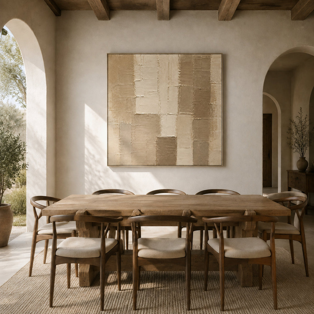 "Desert Bloom" – Wabi-Sabi Beige & Taupe Textured Geometric Acrylic Painting