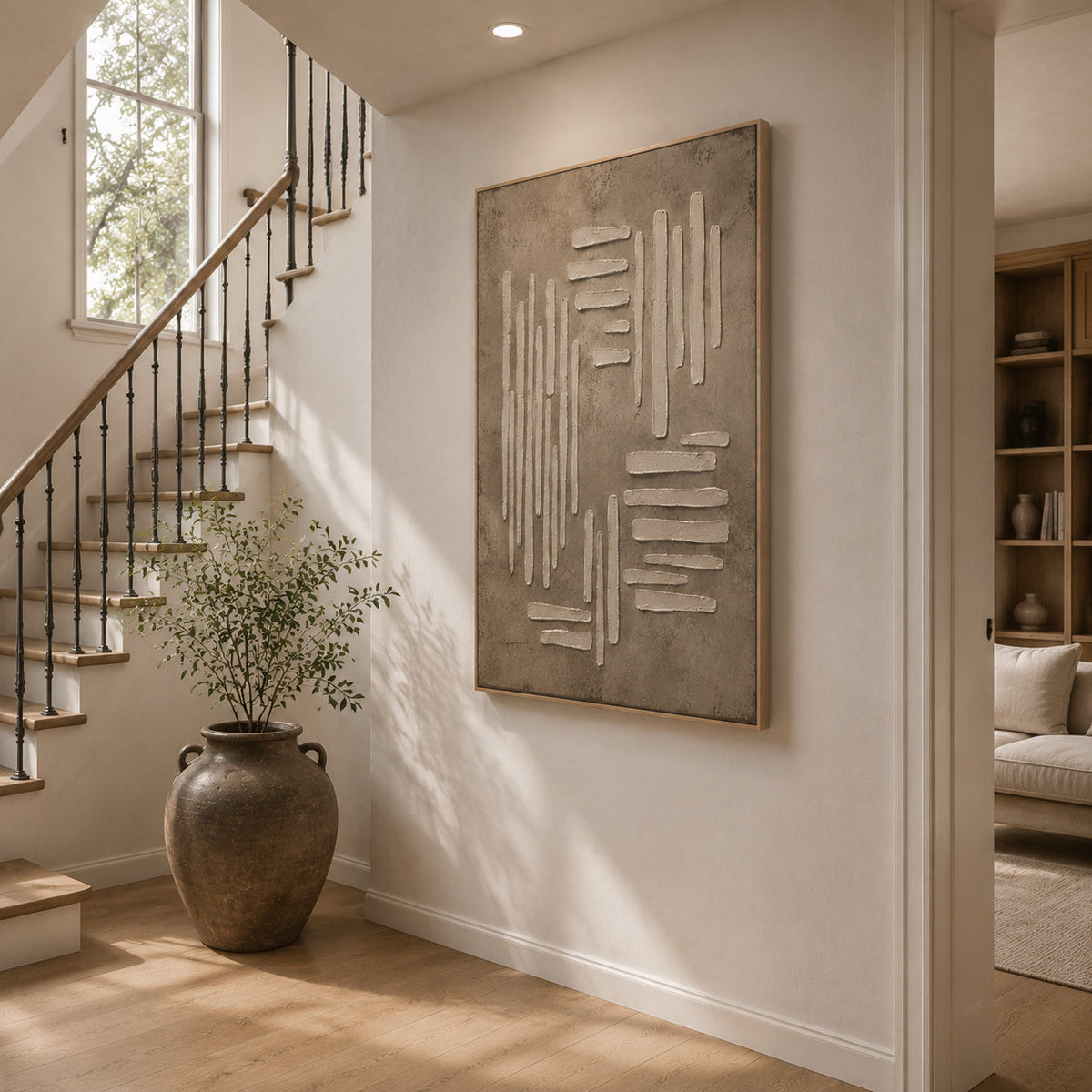 "Earthy Folds" – Wabi-Sabi Taupe & Sand Geometric Textured Abstract Relief Painting