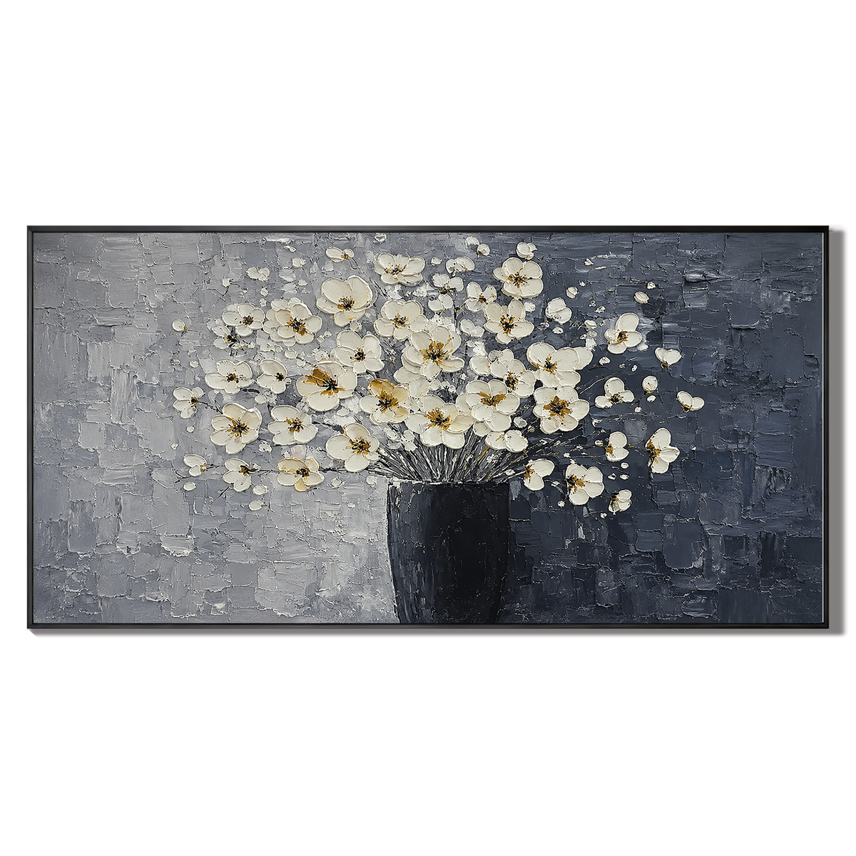 "Whispers of Petals" - Contemporary Gray and White Floral Impasto Oil Painting