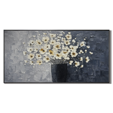"Whispers of Petals" - Contemporary Gray and White Floral Impasto Oil Painting