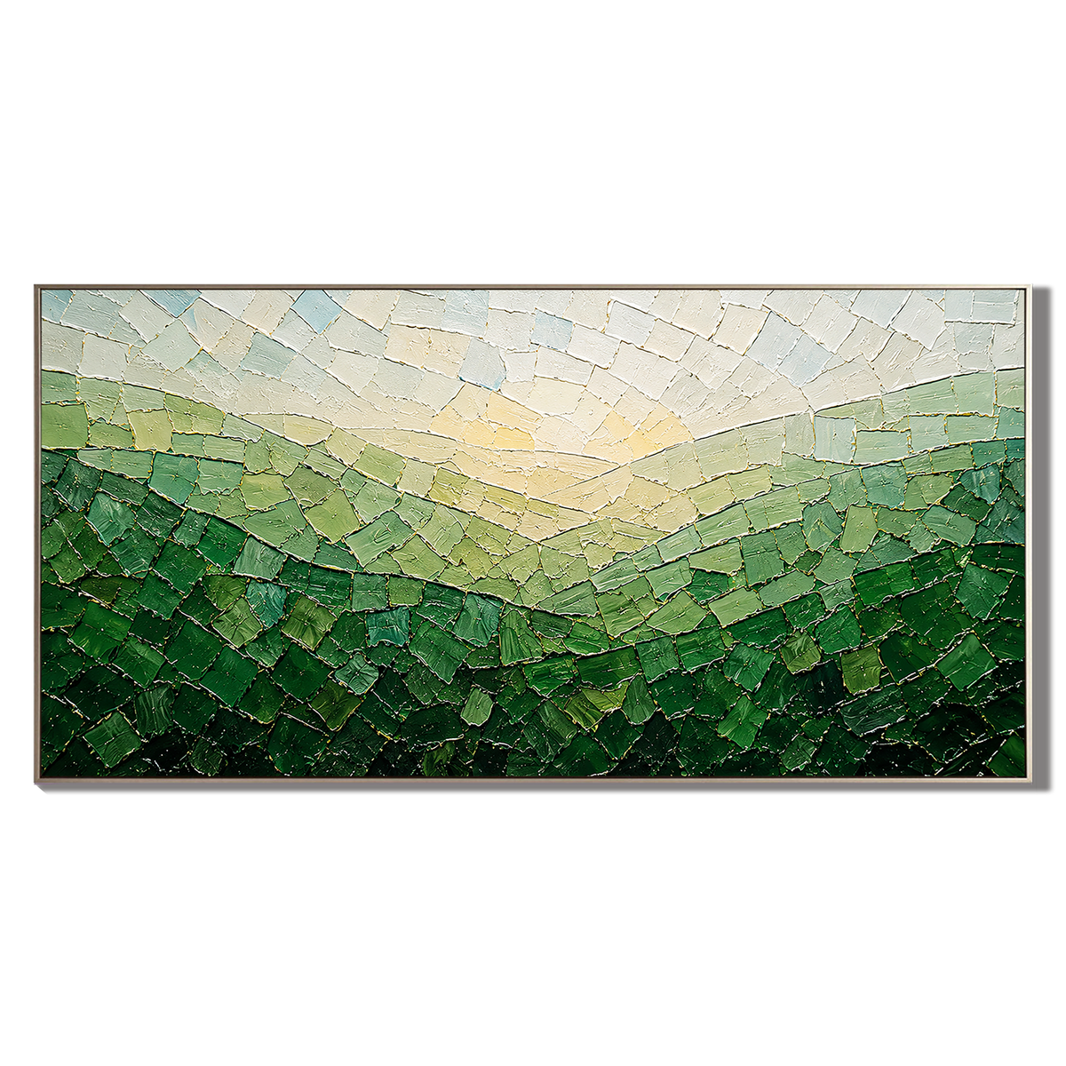 “Valley of Morning Light” – Green Mosaic Landscape Impasto Oil Painting