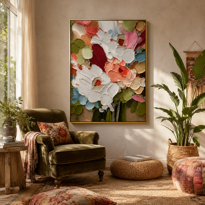 "Floral Abundance" – Colorful Impasto Bouquet Oil Painting