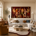 "Cosmic Cowgirls" – Retro Burgundy Boho Western Figurative Oil Painting
