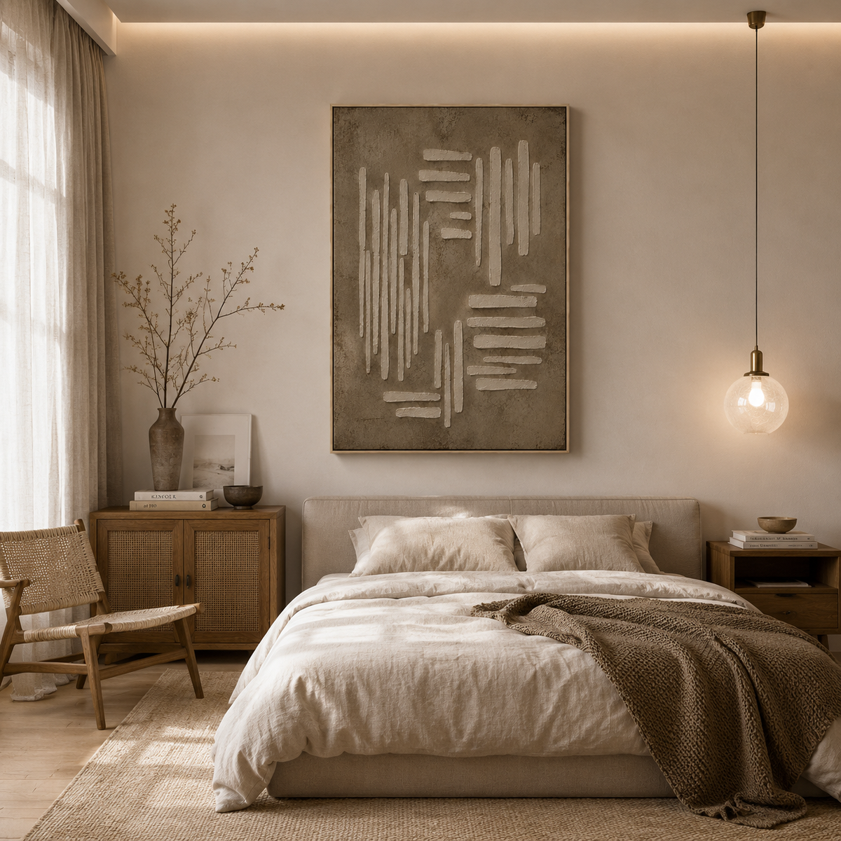 "Earthy Folds" – Wabi-Sabi Taupe & Sand Geometric Textured Abstract Relief Painting