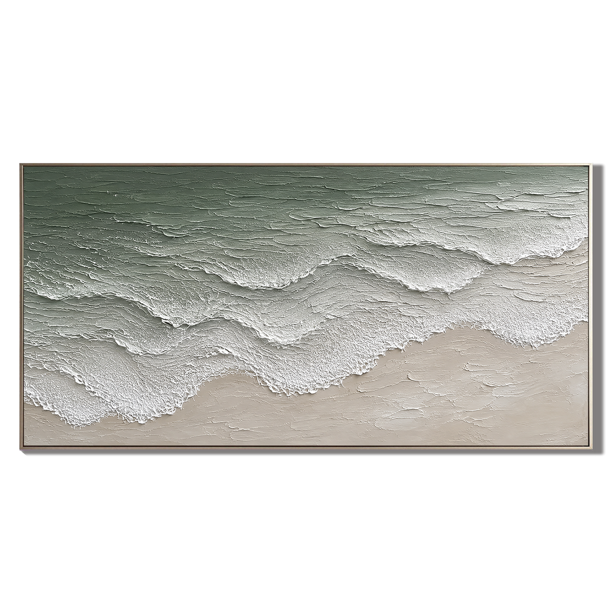 “Tidal Whisper” – Sage Green Coastal Wave Impasto Oil Painting