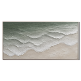 “Tidal Whisper” – Sage Green Coastal Wave Impasto Oil Painting