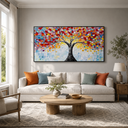 "Kaleidoscope of Life" – Colorful Tree of Life Palette Knife Impasto Painting