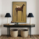 “Nomad’s Blue Line” – Minimalist Western Brown Horse Folk Art Oil Painting