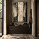 "Monolithic Echo" – Wabi-Sabi Textured Taupe Grey Abstract Oil Painting