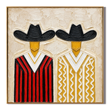 "Western Companions" – Dual Cowboy Textured Oil Painting in Red and Gold