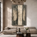"Monolithic Echo" – Wabi-Sabi Textured Taupe Grey Abstract Oil Painting