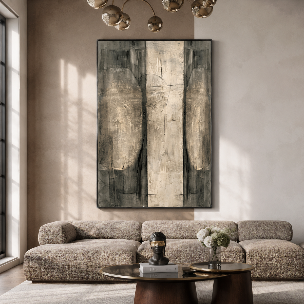 "Monolithic Echo" – Wabi-Sabi Textured Taupe Grey Abstract Oil Painting