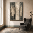 "Monolithic Echo" – Wabi-Sabi Textured Taupe Grey Abstract Oil Painting