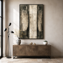 "Monolithic Echo" – Wabi-Sabi Textured Taupe Grey Abstract Oil Painting