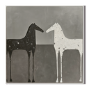 “Silent Encounter” – Minimalist Black and White Horse Oil Painting