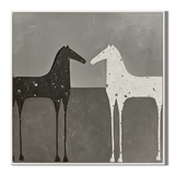 “Silent Encounter” – Minimalist Black and White Horse Oil Painting