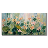 “Lotus Garden Serenade” – Soft Green Floral Impasto Oil Painting
