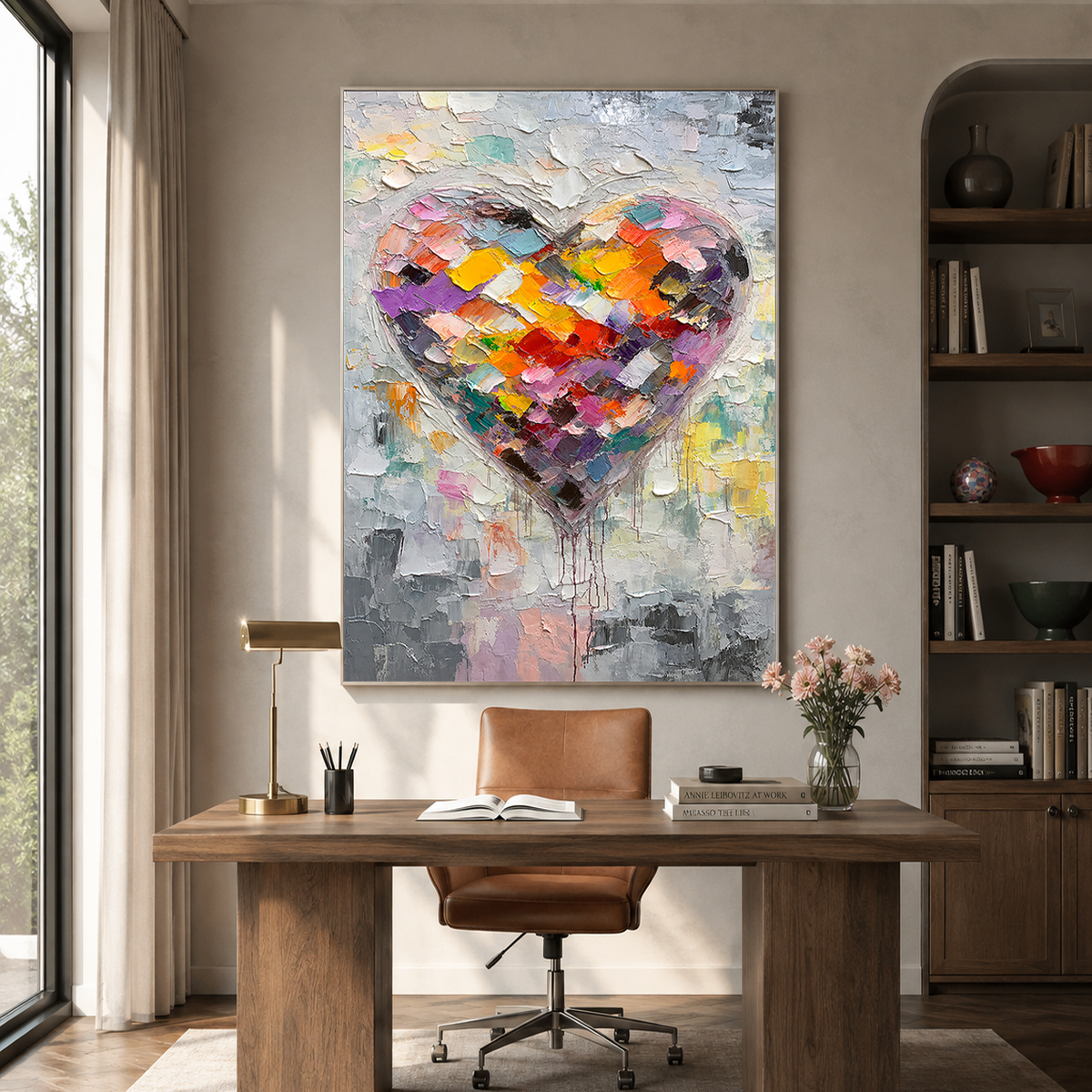 "Vibrant Spectrum" – Textured Heart Palette Knife Abstract Painting
