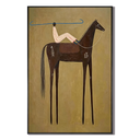 “Nomad’s Blue Line” – Minimalist Western Brown Horse Folk Art Oil Painting