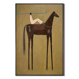 “Nomad’s Blue Line” – Minimalist Western Brown Horse Folk Art Oil Painting
