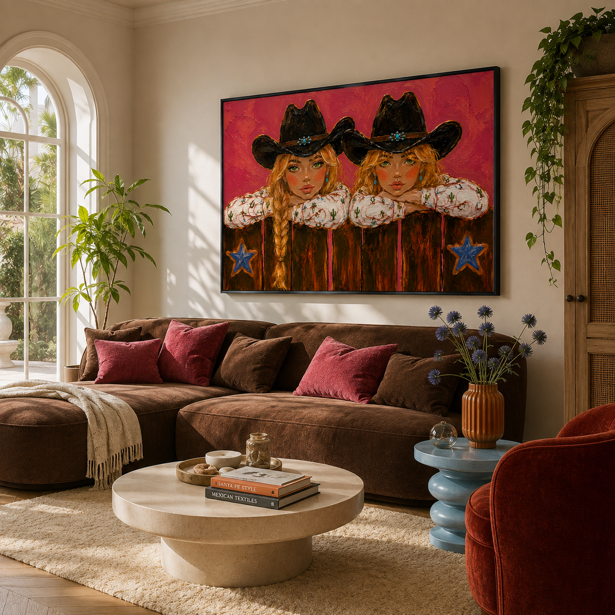 "Desert Duo" – Textured Hot Pink Cowgirl Duo Impasto Oil Painting