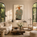 "Silent Stance" – Minimalist Western Figure Sage Green Impasto Oil Painting