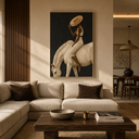 "Equine Reverie" – Minimalist Ivory & Charcoal Textured Equestrian Oil Painting