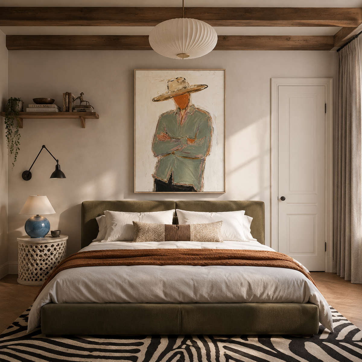 "Silent Stance" – Minimalist Western Figure Sage Green Impasto Oil Painting