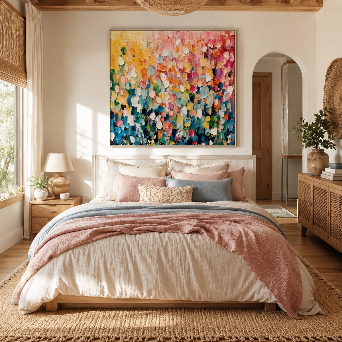 "Blooming Celebration" – Colorful Floral Abstract Textured Painting