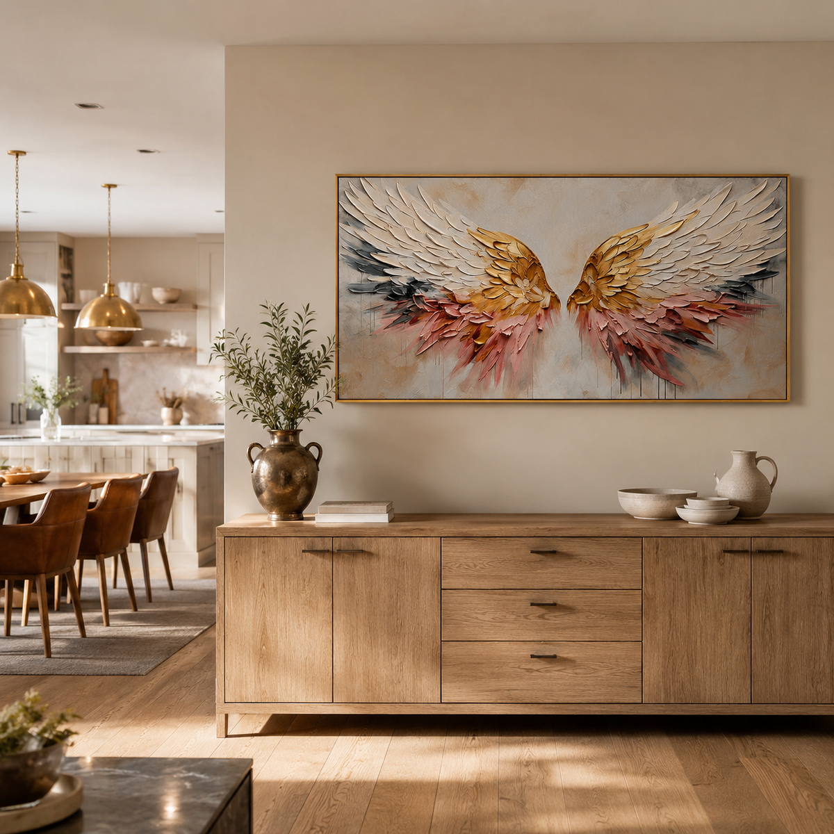 “Wings of Grace” – Gold White Angel Wings Impasto Oil Painting