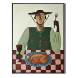 “Feast at Dusk” – Vintage Folk Dining Portrait Oil Painting