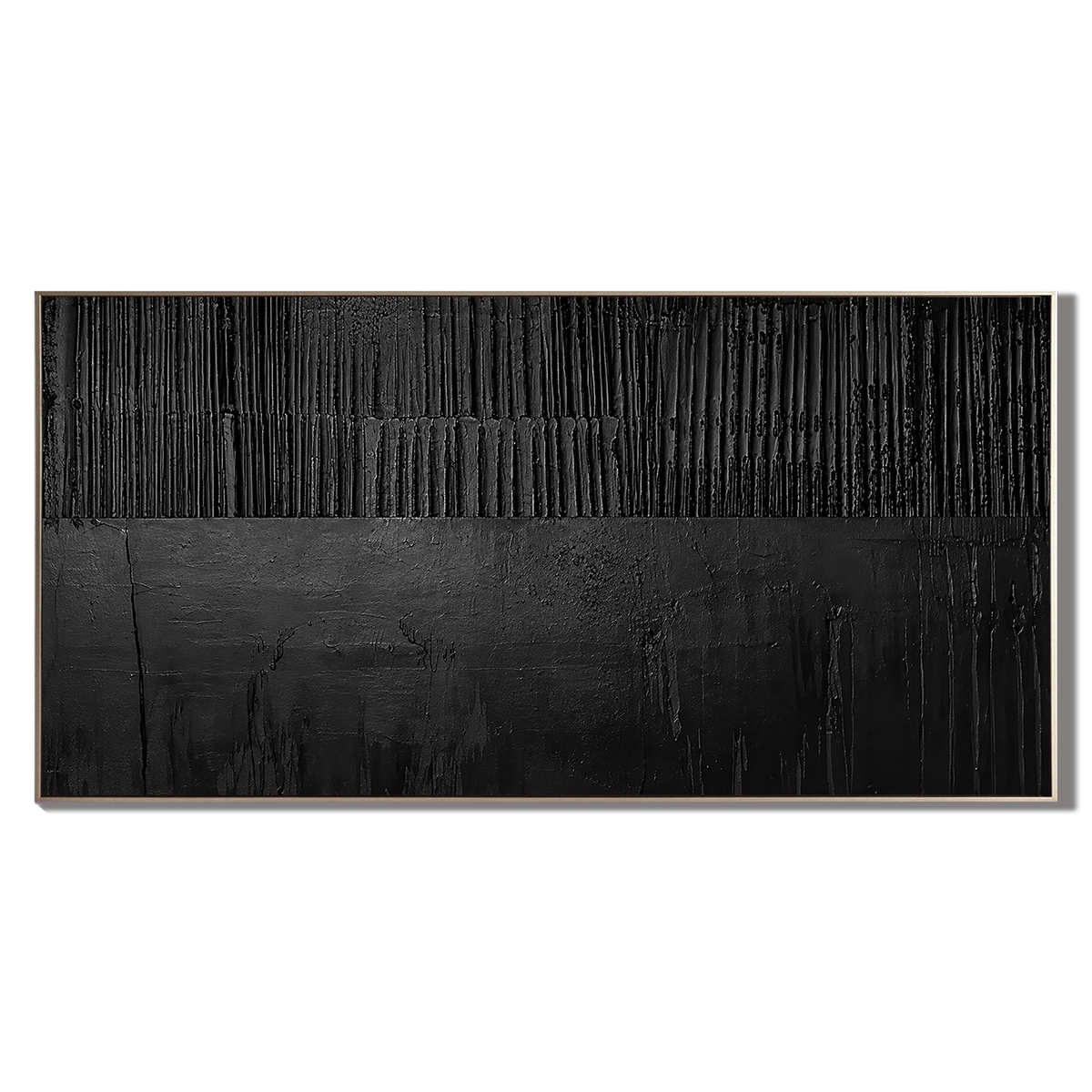 “Noir Structure” – Black Textured Abstract Oil Painting