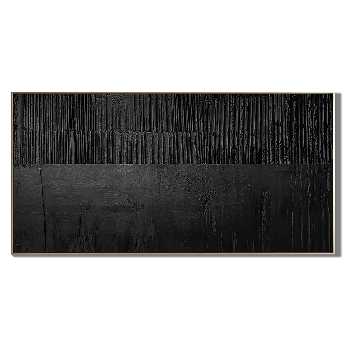 “Noir Structure” – Black Textured Abstract Oil Painting