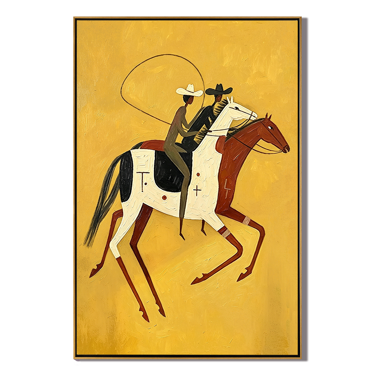“Golden Frontier” – Vintage Western Cowboy Horse Oil Painting