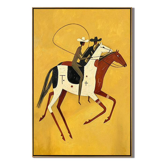 “Golden Frontier” – Vintage Western Cowboy Horse Oil Painting