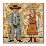“Prairie Sweethearts” – Vintage Western Cowboy Couple Textured Oil Painting