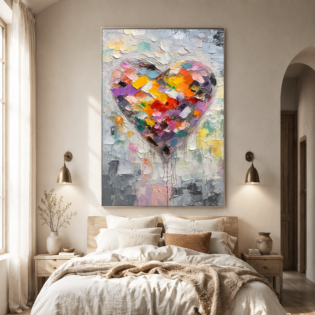 "Vibrant Spectrum" – Textured Heart Palette Knife Abstract Painting