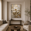 "Luminous Bloom" - Gilded White Magnolia 3D Sculptural Impasto Acrylic Painting with Gold Leaf Accents