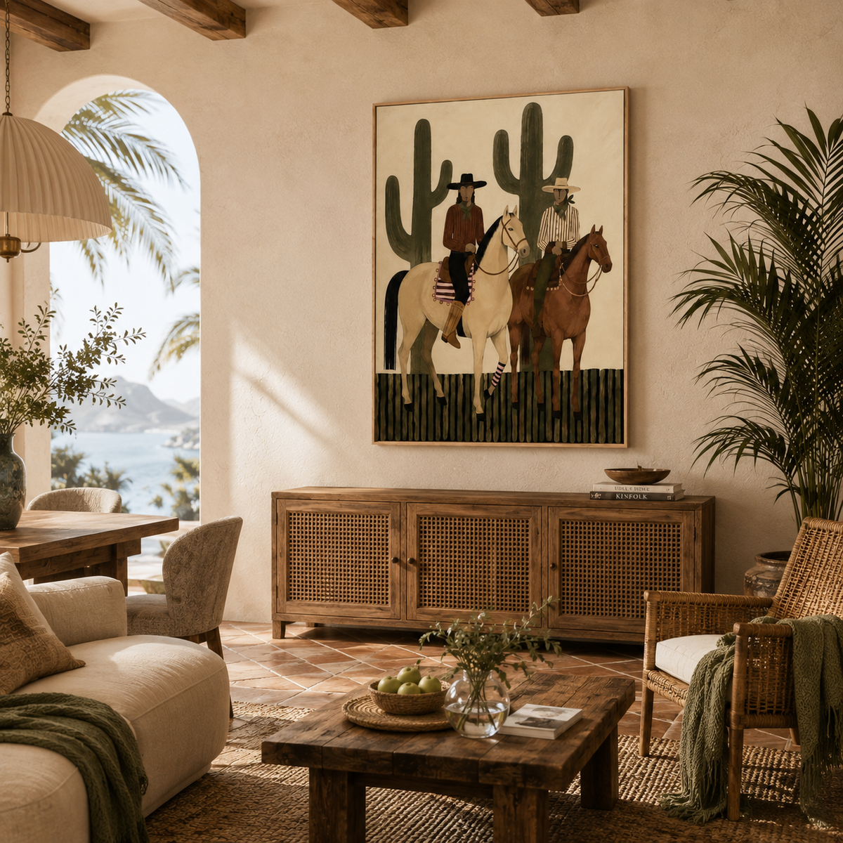 "Desert Companions" – Modern Western Equestrian Warm Earth Tone Oil Painting