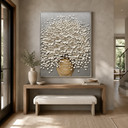 "Ivory Blossom Grace" – White Floral Vase Textured Oil Painting