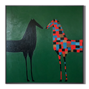 “Colorful Encounter” – Modern Folk Horse Oil Painting