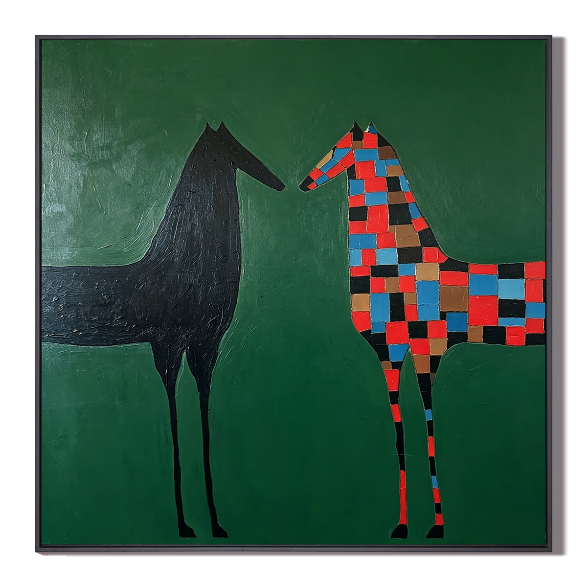 “Colorful Encounter” – Modern Folk Horse Oil Painting